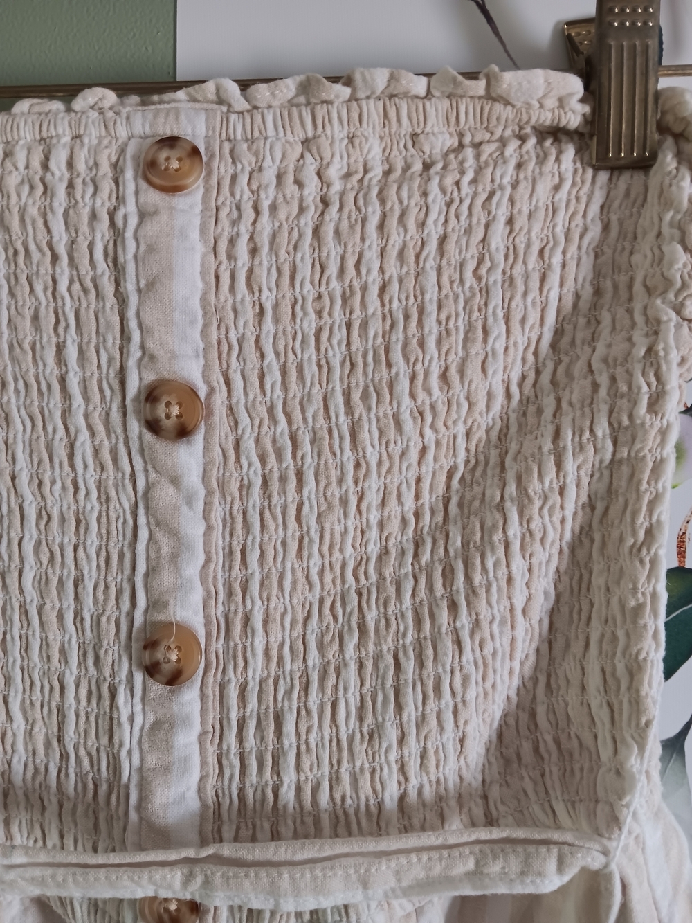 Y2K Abercrombie & Fitch Strapless Mini Dress Small Beige Smocked Button Front - Picture 6 of 7